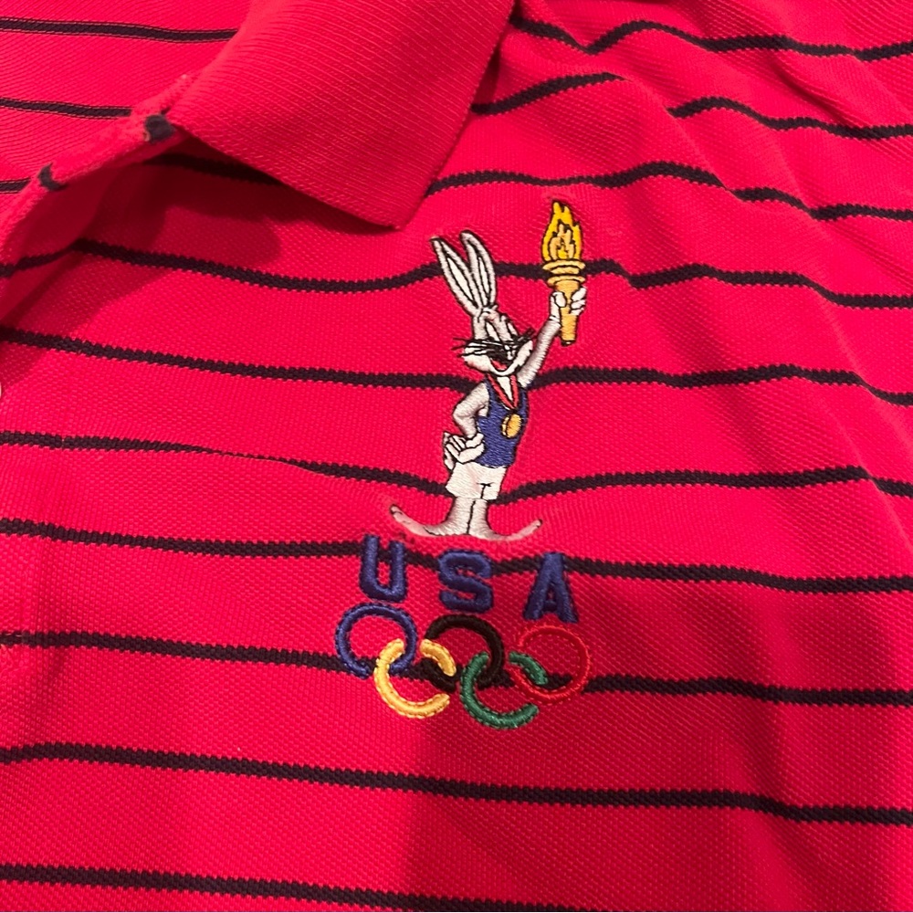 Rare Vintage Disney X Olympics USA Bugs Bunny Golf Shirt / 90’s Red Striped